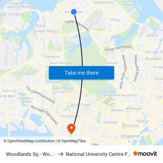 Woodlands Sq - Woodlands Int (46009) to National University Centre For Oral Health, Singapore map