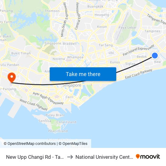 New Upp Changi Rd - Tanah Merah Stn Exit A (85099) to National University Centre For Oral Health, Singapore map