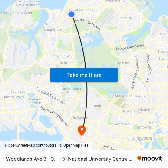 Woodlands Ave 3 - Opp Blk 402 (46499) to National University Centre For Oral Health, Singapore map