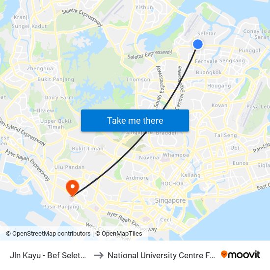 Jln Kayu - Bef Seletar Camp G (68111) to National University Centre For Oral Health, Singapore map