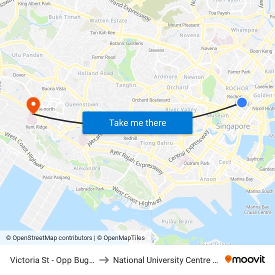 Victoria St - Opp Bugis Stn Exit C (01112) to National University Centre For Oral Health, Singapore map