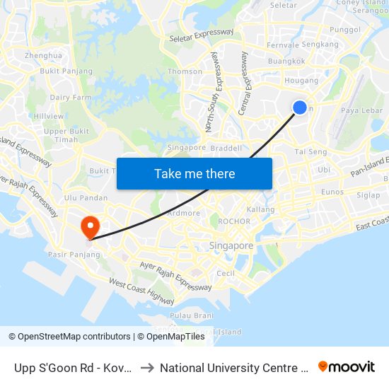 Upp S'Goon Rd - Kovan Stn Exit C (63039) to National University Centre For Oral Health, Singapore map