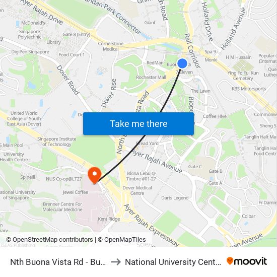 Nth Buona Vista Rd - Buona Vista Stn Exit D (11369) to National University Centre For Oral Health, Singapore map