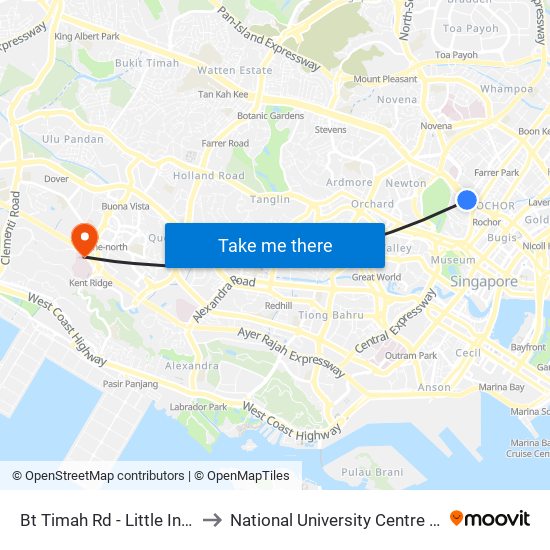 Bt Timah Rd - Little India Stn Exit A (40011) to National University Centre For Oral Health, Singapore map