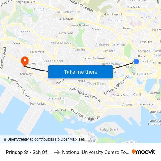 Prinsep St - Sch Of the Arts (08079) to National University Centre For Oral Health, Singapore map