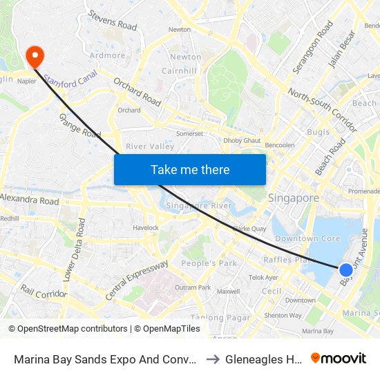 Marina Bay Sands Expo And Convention Centre to Gleneagles Hospital map