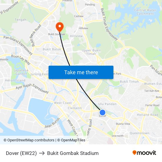 Dover (EW22) to Bukit Gombak Stadium map