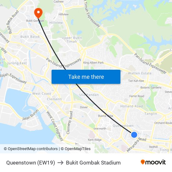 Queenstown (EW19) to Bukit Gombak Stadium map