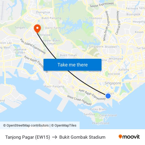 Tanjong Pagar (EW15) to Bukit Gombak Stadium map