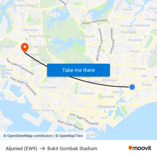 Aljunied (EW9) to Bukit Gombak Stadium map