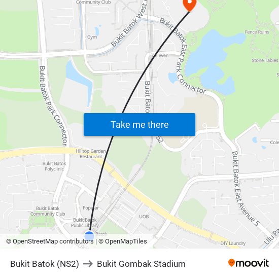 Bukit Batok (NS2) to Bukit Gombak Stadium map