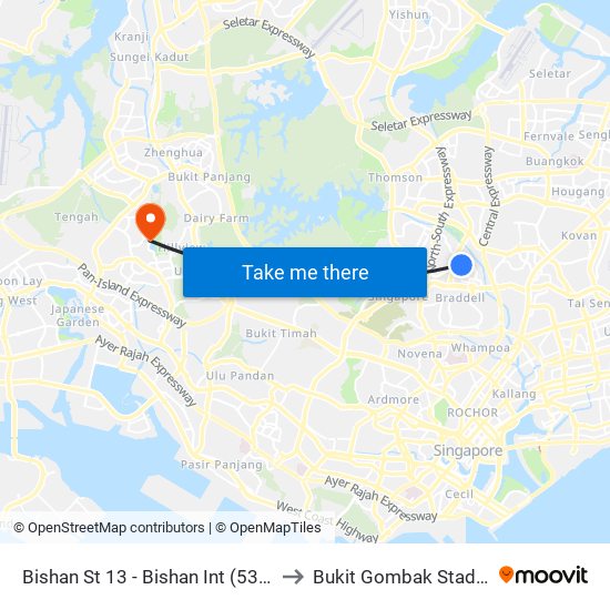 Bishan St 13 - Bishan Int (53009) to Bukit Gombak Stadium map