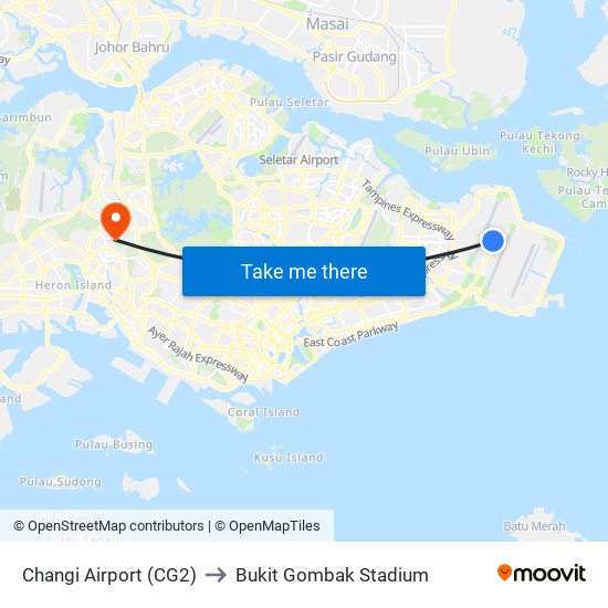 Changi Airport (CG2) to Bukit Gombak Stadium map