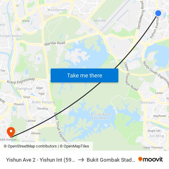 Yishun Ave 2 - Yishun Int (59009) to Bukit Gombak Stadium map