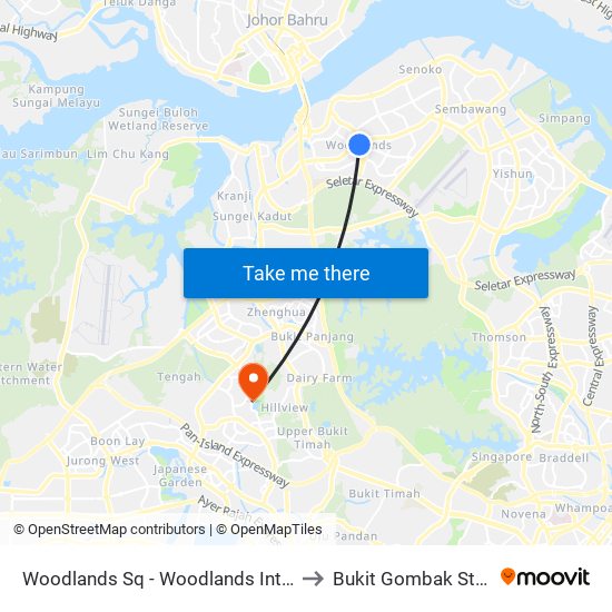 Woodlands Sq - Woodlands Int (46009) to Bukit Gombak Stadium map