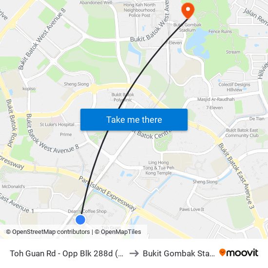 Toh Guan Rd - Opp Blk 288d (28631) to Bukit Gombak Stadium map