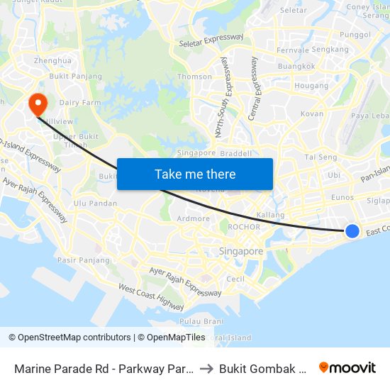 Marine Parade Rd - Parkway Parade (92049) to Bukit Gombak Stadium map