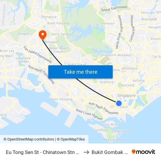 Eu Tong Sen St - Chinatown Stn Exit C (05013) to Bukit Gombak Stadium map