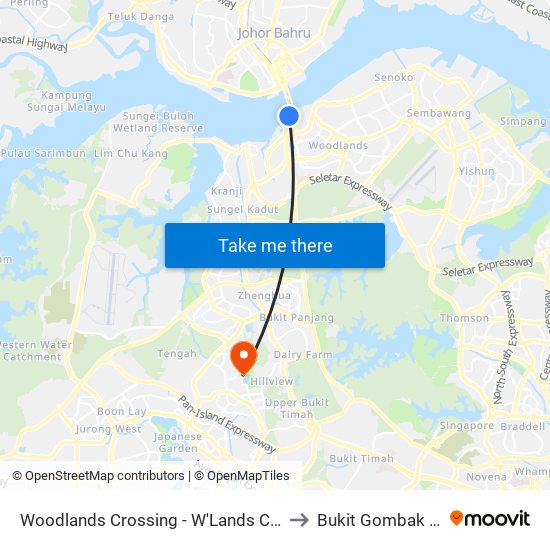 Woodlands Crossing - W'Lands Checkpt (46109) to Bukit Gombak Stadium map