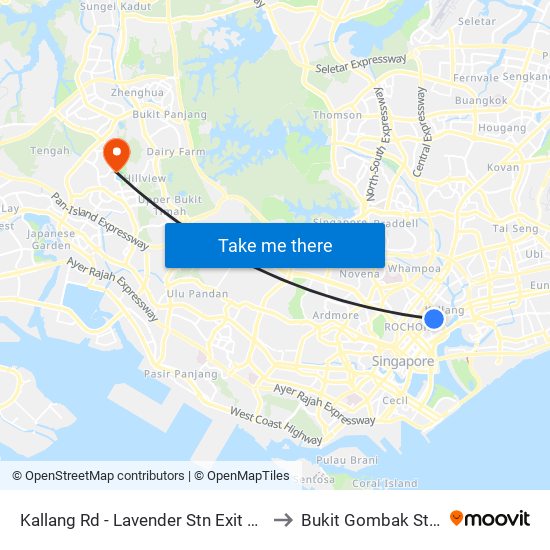 Kallang Rd - Lavender Stn Exit B (01311) to Bukit Gombak Stadium map