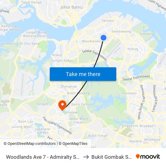 Woodlands Ave 7 - Admiralty Stn (46779) to Bukit Gombak Stadium map