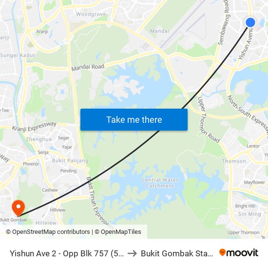 Yishun Ave 2 - Opp Blk 757 (59069) to Bukit Gombak Stadium map
