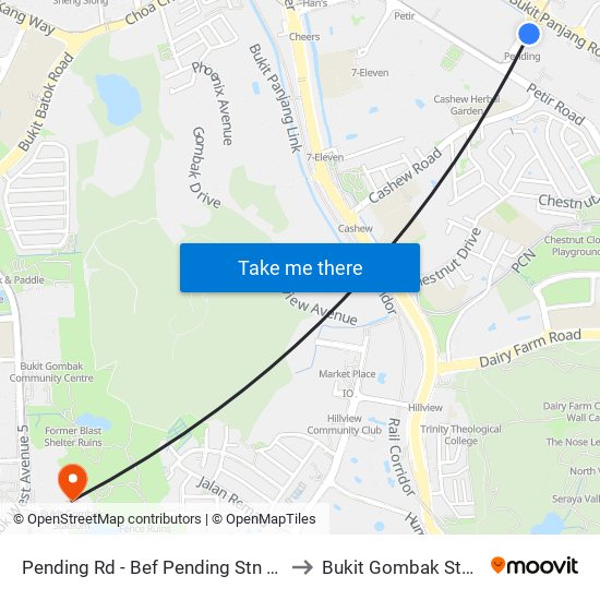 Pending Rd - Bef Pending Stn (44229) to Bukit Gombak Stadium map