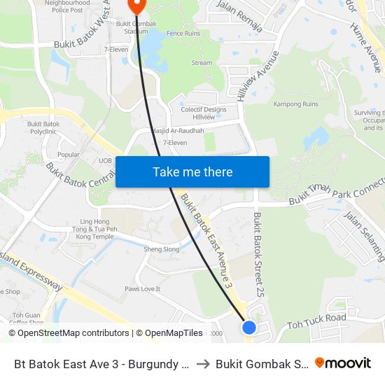 Bt Batok East Ave 3 - Burgundy Hill (42319) to Bukit Gombak Stadium map