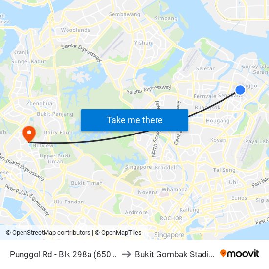 Punggol Rd - Blk 298a (65061) to Bukit Gombak Stadium map