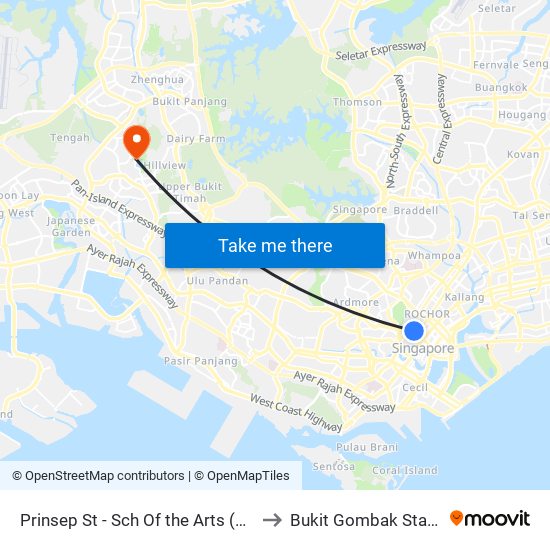 Prinsep St - Sch Of the Arts (08079) to Bukit Gombak Stadium map