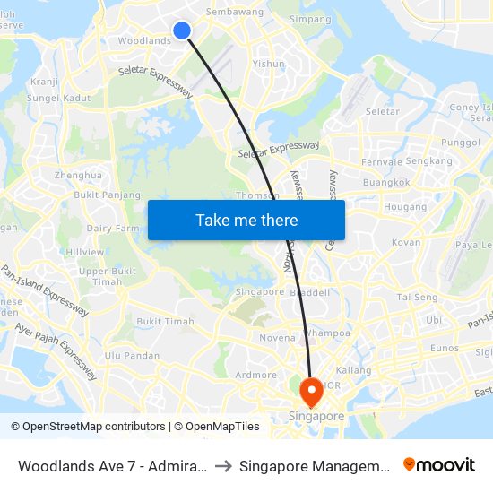 Woodlands Ave 7 - Admiralty Stn (46779) to Singapore Management University map