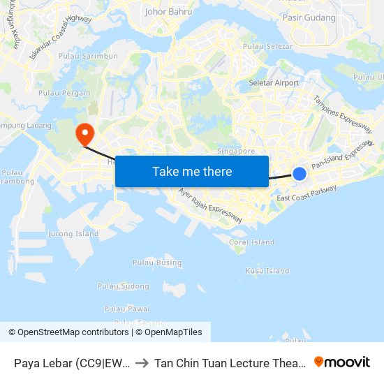 Paya Lebar (CC9|EW8) to Tan Chin Tuan Lecture Theatre map