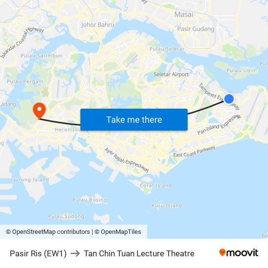 Pasir Ris (EW1) to Tan Chin Tuan Lecture Theatre map