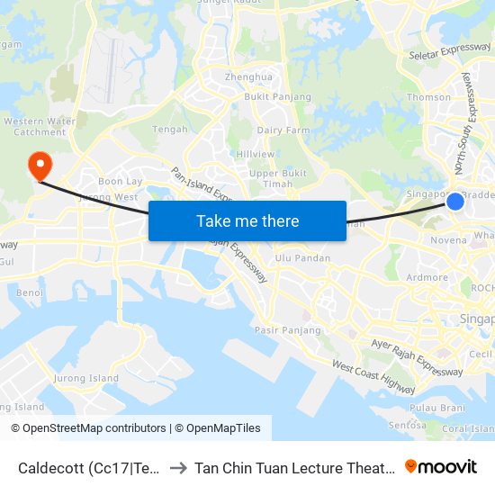 Caldecott (Cc17|Te9) to Tan Chin Tuan Lecture Theatre map