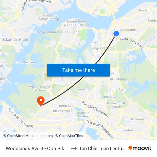 Woodlands Ave 3 - Opp Blk 402 (46499) to Tan Chin Tuan Lecture Theatre map