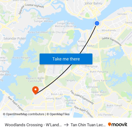 Woodlands Crossing - W'Lands Checkpt (46109) to Tan Chin Tuan Lecture Theatre map