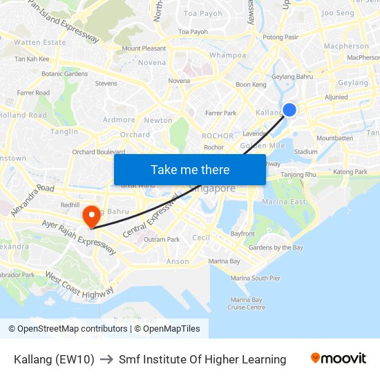 Kallang (EW10) to Smf Institute Of Higher Learning map