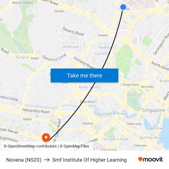 Novena (NS20) to Smf Institute Of Higher Learning map