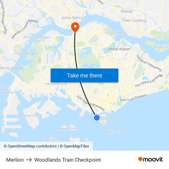 Merlion to Woodlands Train Checkpoint map
