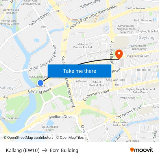 Kallang (EW10) to Ecm Building map