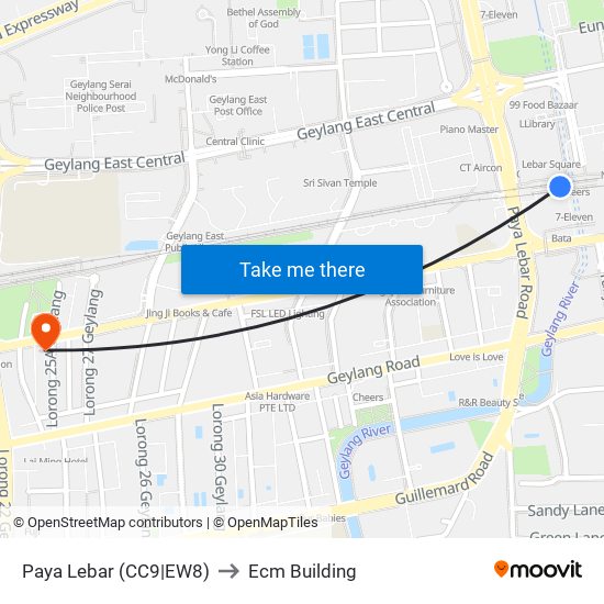 Paya Lebar (CC9|EW8) to Ecm Building map