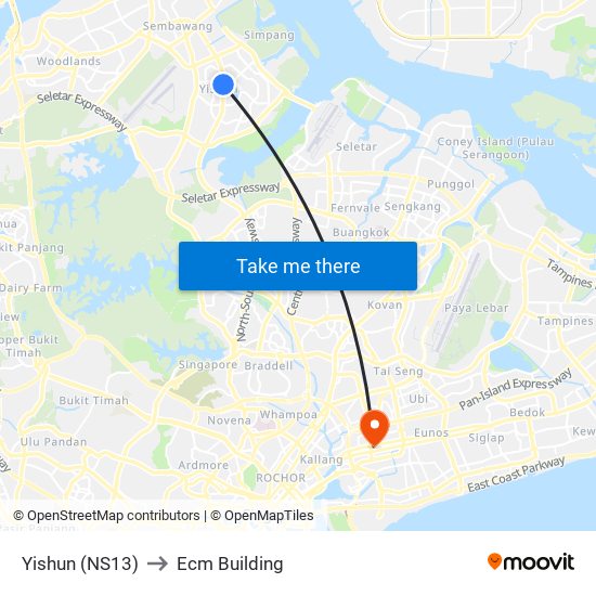 Yishun (NS13) to Ecm Building map