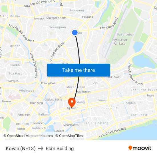 Kovan (NE13) to Ecm Building map