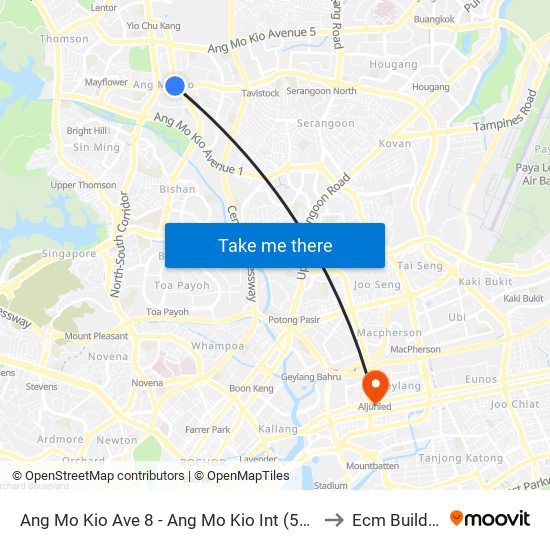 Ang Mo Kio Ave 8 - Ang Mo Kio Int (54009) to Ecm Building map