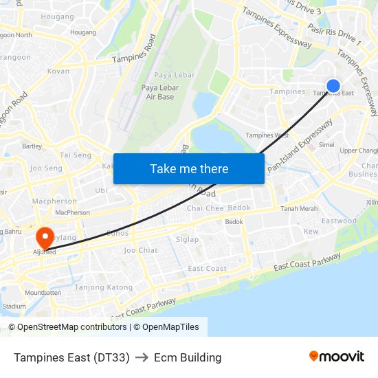 Tampines East (DT33) to Ecm Building map