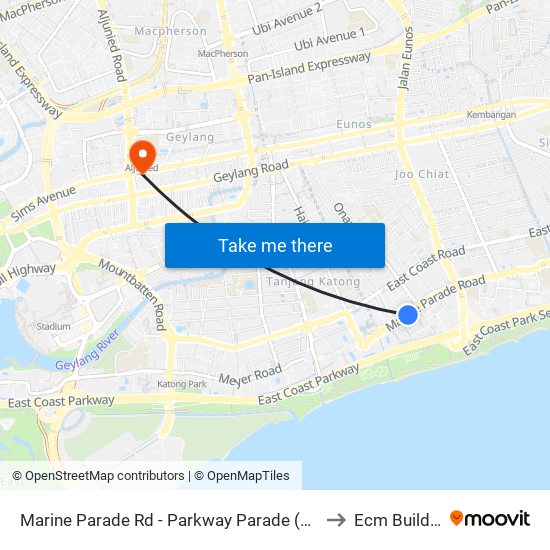 Marine Parade Rd - Parkway Parade (92049) to Ecm Building map