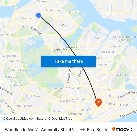 Woodlands Ave 7 - Admiralty Stn (46779) to Ecm Building map