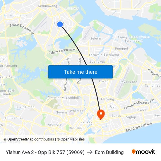 Yishun Ave 2 - Opp Blk 757 (59069) to Ecm Building map