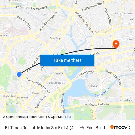 Bt Timah Rd - Little India Stn Exit A (40011) to Ecm Building map