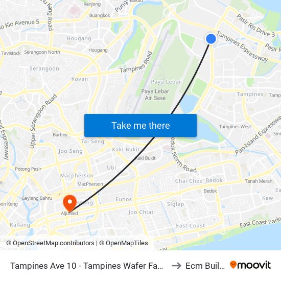 Tampines Ave 10 - Tampines Wafer Fab Pk (75351) to Ecm Building map